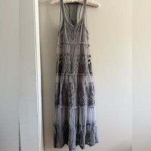 Abercrombie & Fitch Lace Gray Embroidered Maxi Dress